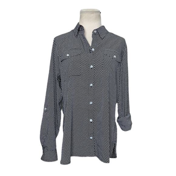 Jones New York black white polka dots buttoned shirt size M - Picture 1 of 9